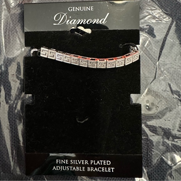 Genuine Diamond and Fine Silver Plated Greek Key Adjustable Bracelet New - Picture 1 of 2